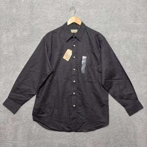 NWT Vtg Trader Bay Shirt Men L Black Linen Blend Long Sleeve Button Resort 90s